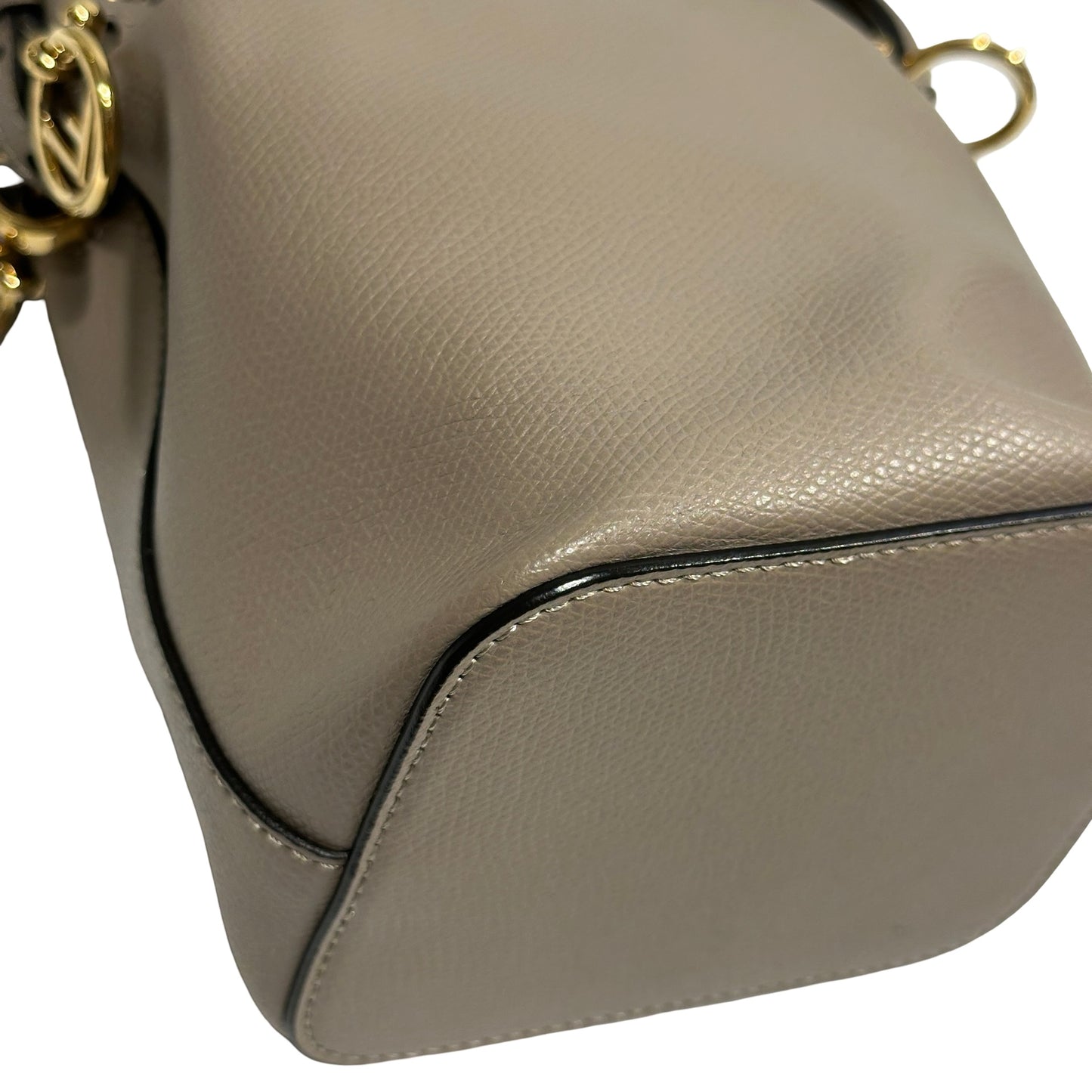 Used FENDI Calfskin Leather Mon Tresor Bucket Bag Grey Beige GHW