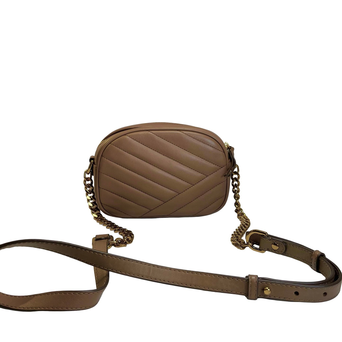 Used TORY BURCH Chevron Leather Kira Chevron Cross body bag Taupe Gold