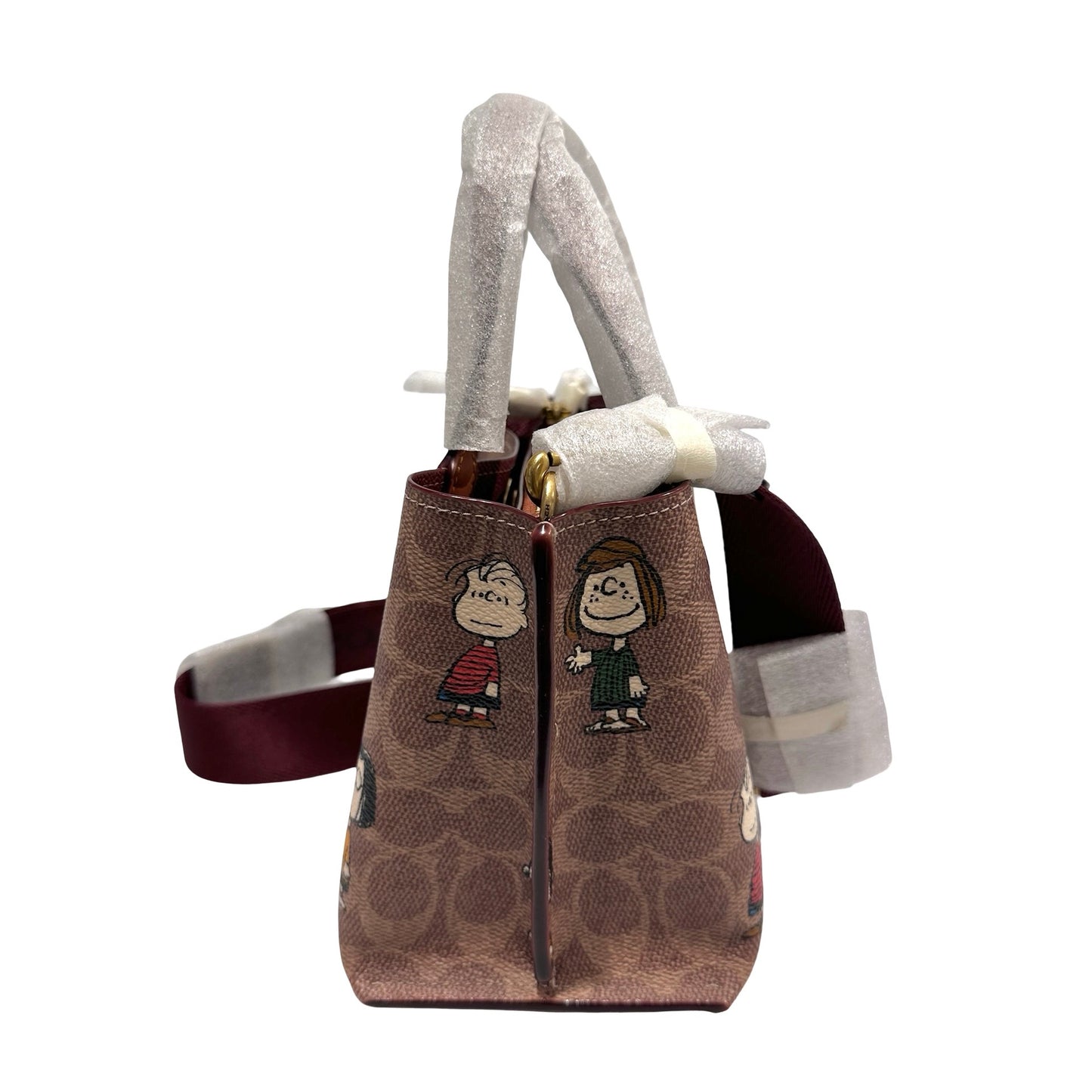 New COACH Canvas Coach X Peanuts Willow 18 Cross Body Bag Brown Red GHW
