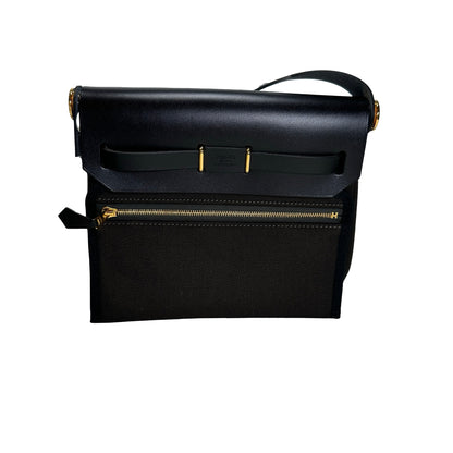 Brand New HERMES Canvas Leather Herbag Zip Shoulder Bag Black Gold