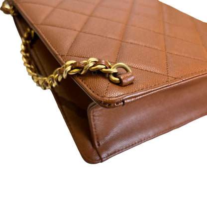 Used CHANEL Quilted Caviar 23A chain Backpack Shoulder Bag Brown