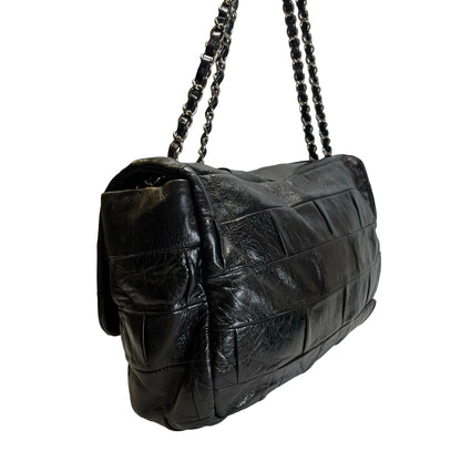 Used CHANEL Chocolate Bar Aged Calfskin 2.55 Reissue Flap Bag Chocolate Bar Chain Shoulder Bag Black，PHW