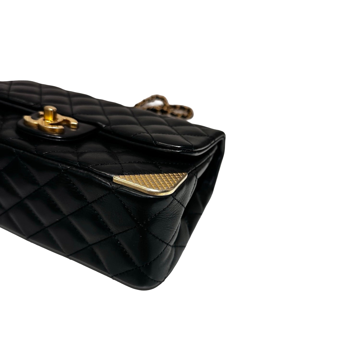 Used Chanel Rock The Corner Mini Flap Shoulder Bag Black GHW