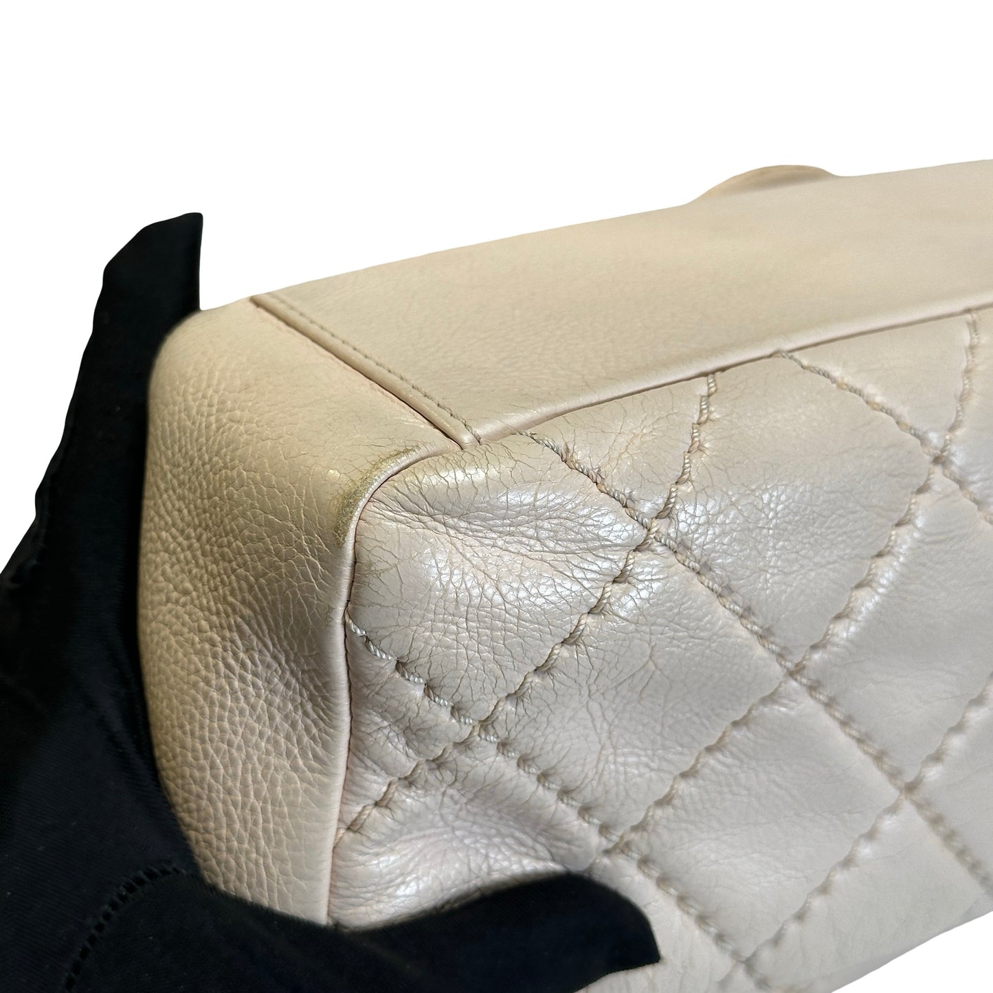 Used CHANEL Quilted Leather Kelly Flap Handbag Beige Gold Tone Hardware