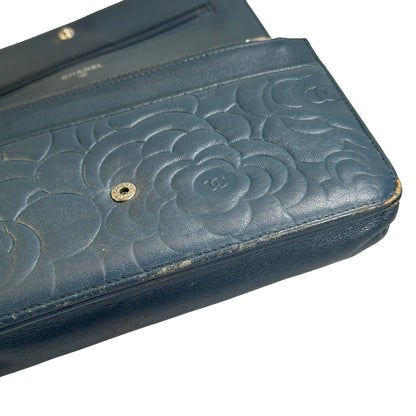 Used CHANEL Camellia Leather Wallet on chain Wallet on chain Navy