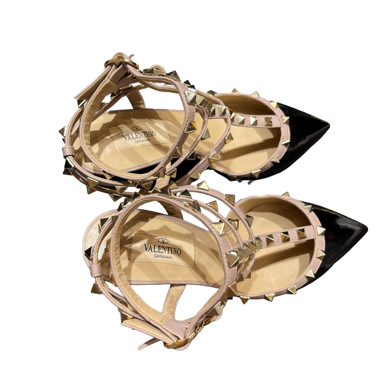 Used VALENTINO Patent Leather Used VALENTINO Patent Leather Rockstud Heels Shoes Black Beige GHW Shoes Black Rose Gold