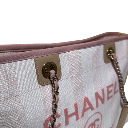 Used CHANEL Canvas Deauville Tote Shoulder Bag Pink GHW