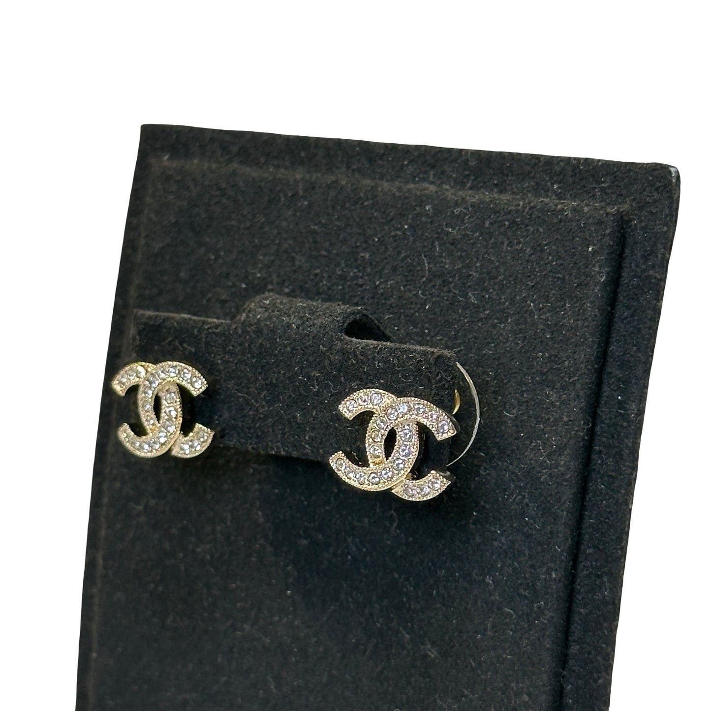Brand New CHANEL CC Logo Crystal Earrings Silver
