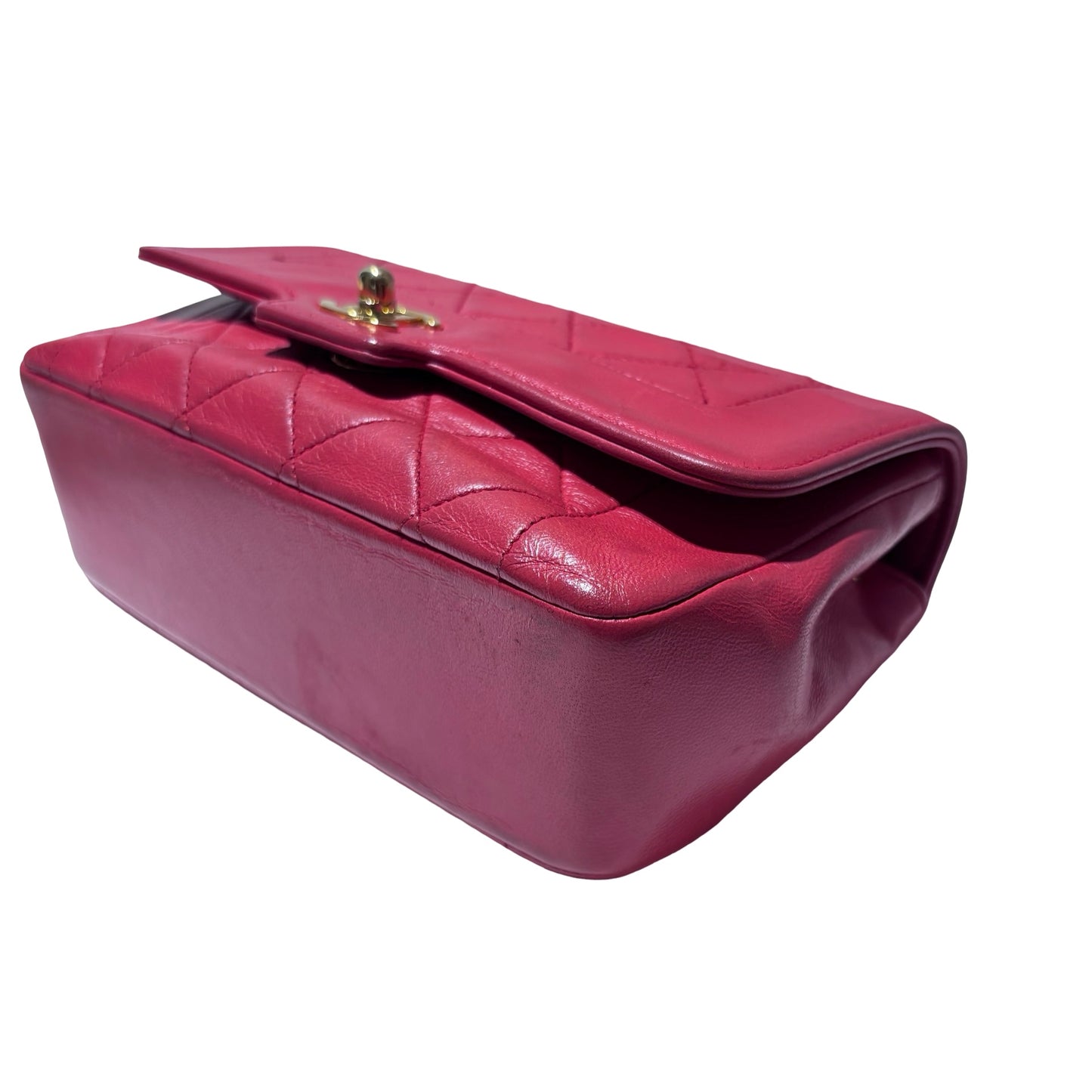 Used CHANEL Lambskin Leather Vintage Mini Bijoux Chain Flap Chain Shoulder Bag Pink GHW