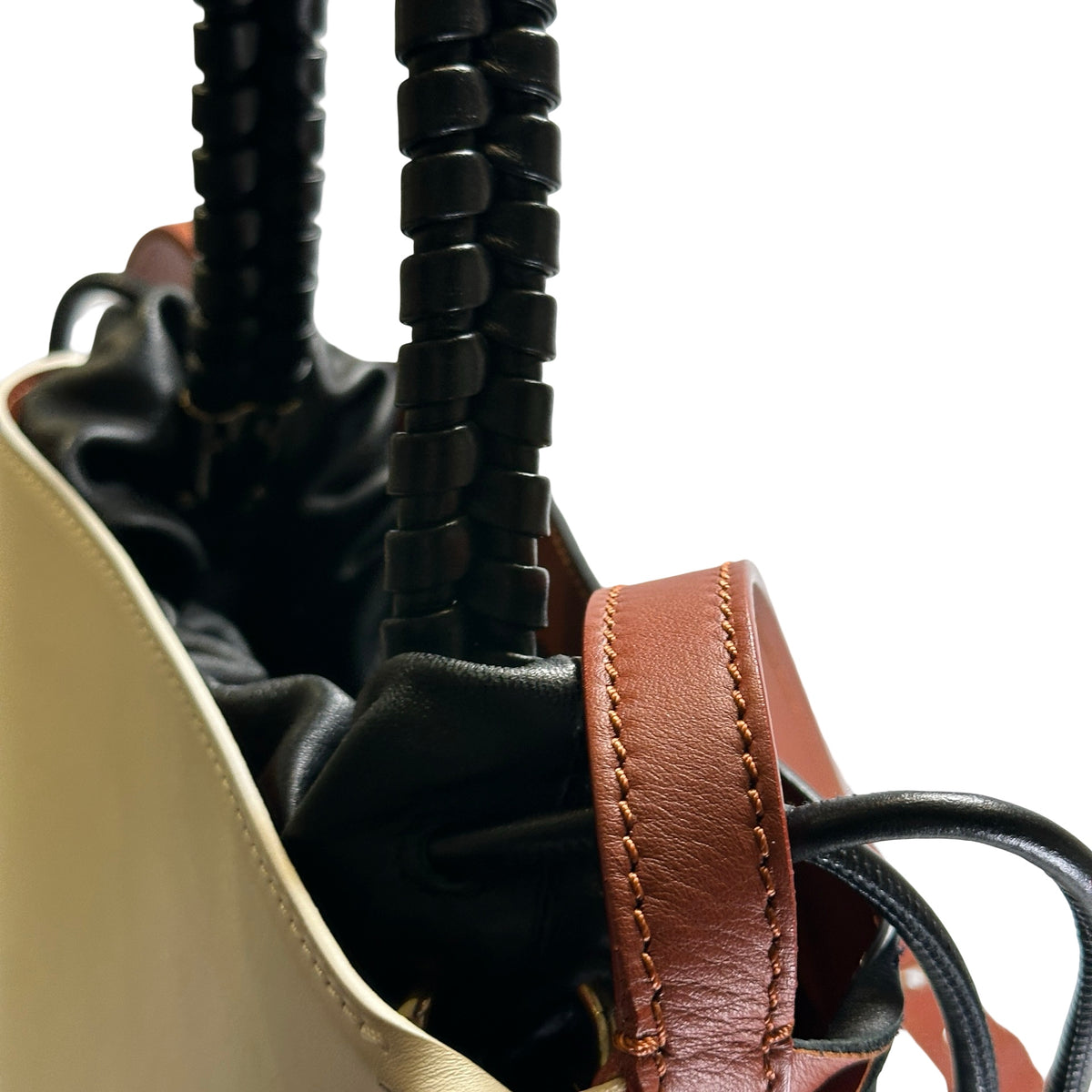 Used CHLOE Leather Gate Bucket Bag Bucket Bag White Brown Black