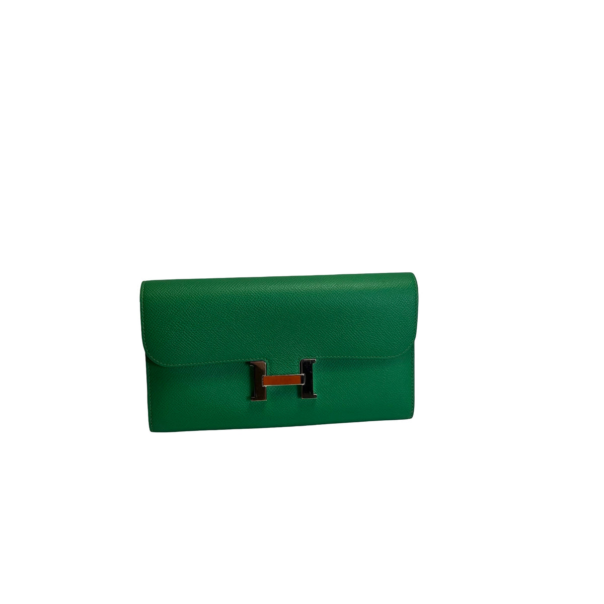 Used HERMES Epsom Calfskin Constance Long wallet Green Silver
