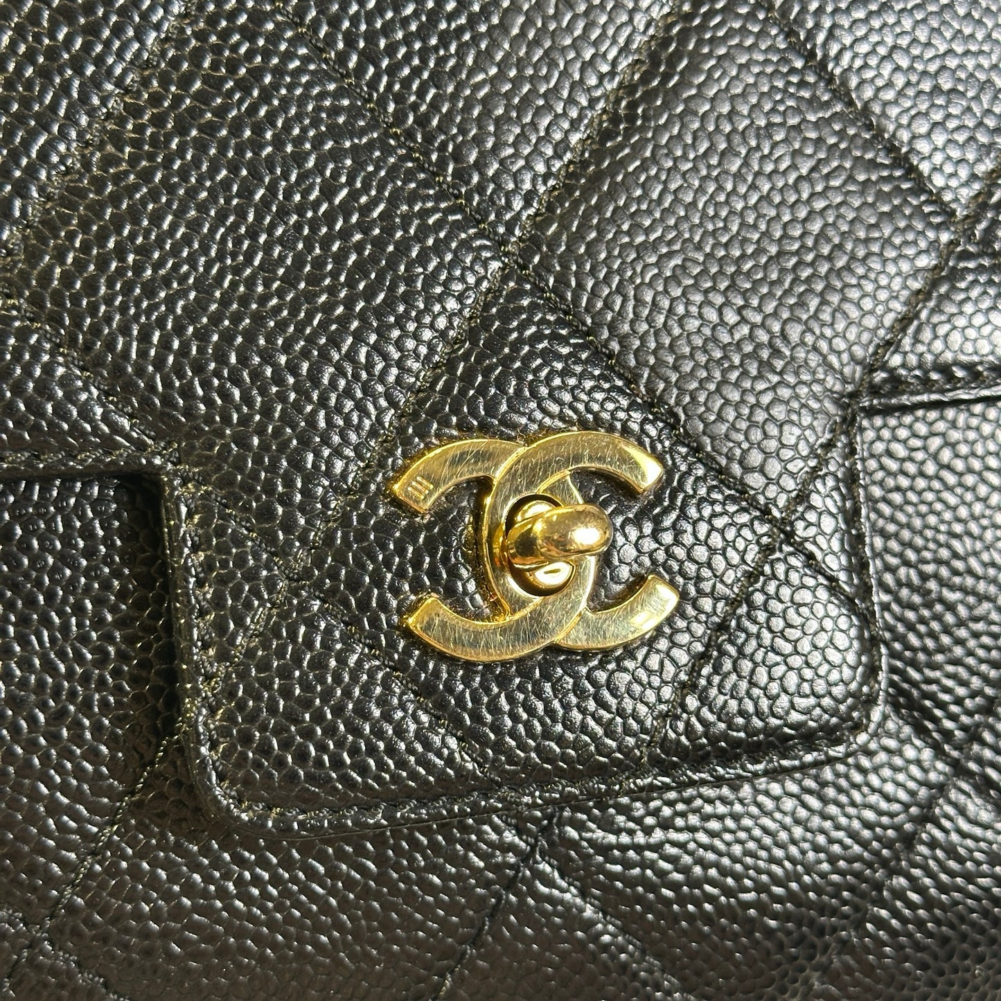 Used CHANEL Caviar Quilted Jumbo Tote Bag Shoulder Bag Black