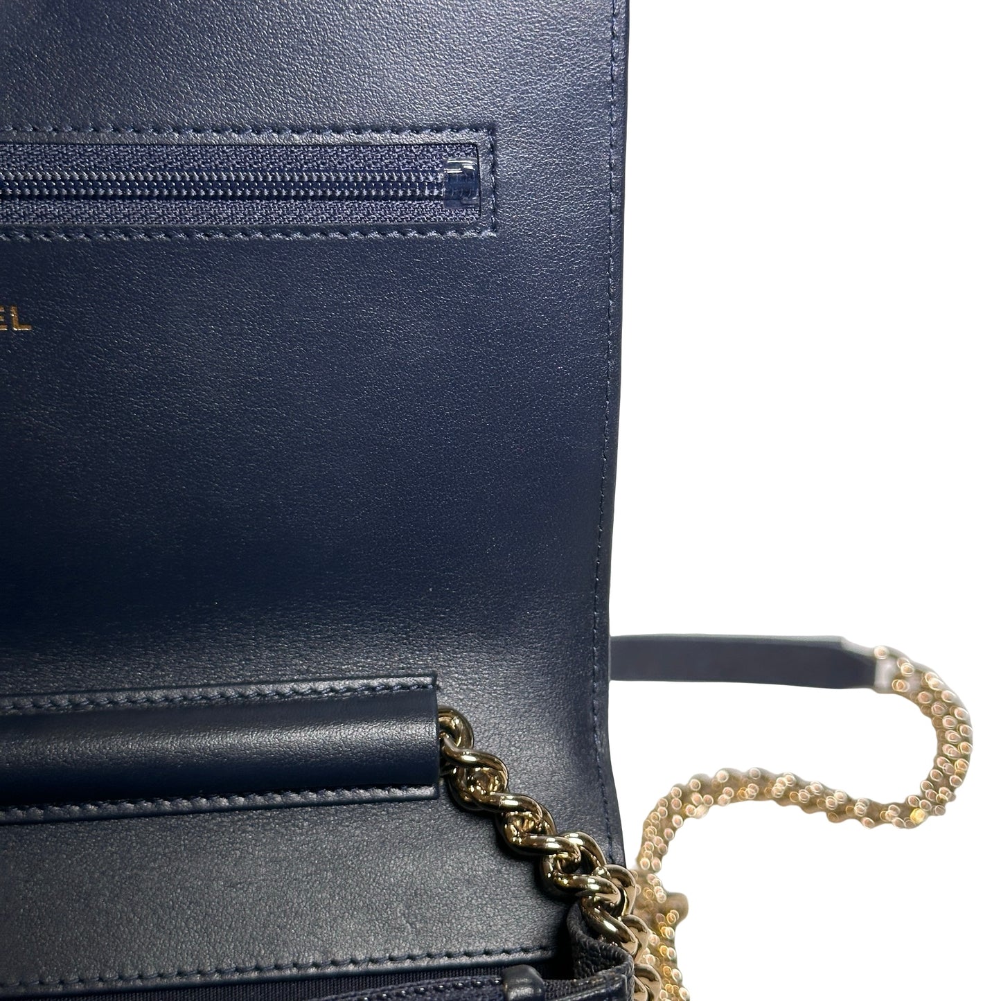 Used CHANEL Quilted BOY CHANEL WALLET ON CHAIN Wallet on chain Navy GHW