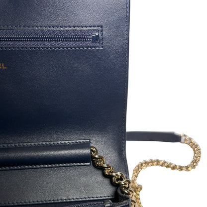 Used CHANEL Quilted BOY CHANEL WALLET ON CHAIN Wallet on chain Navy GHW