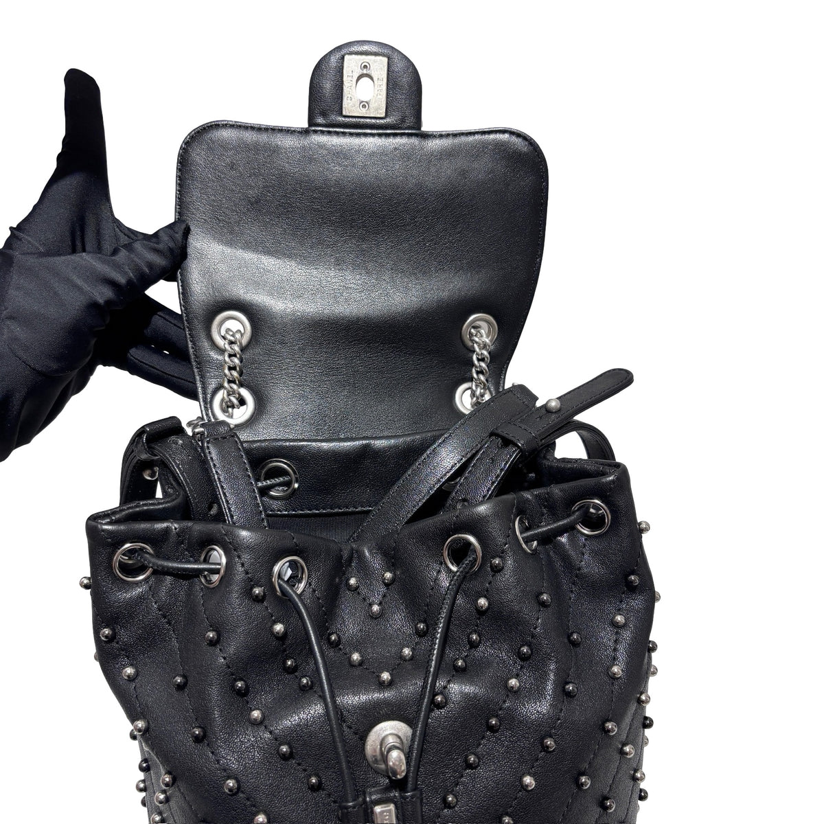 Used CHANEL Lambskin Studded Stud Wars Backpack Backpack Black Silver