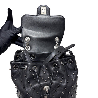 Used CHANEL Lambskin Studded Stud Wars Backpack Backpack Black Silver