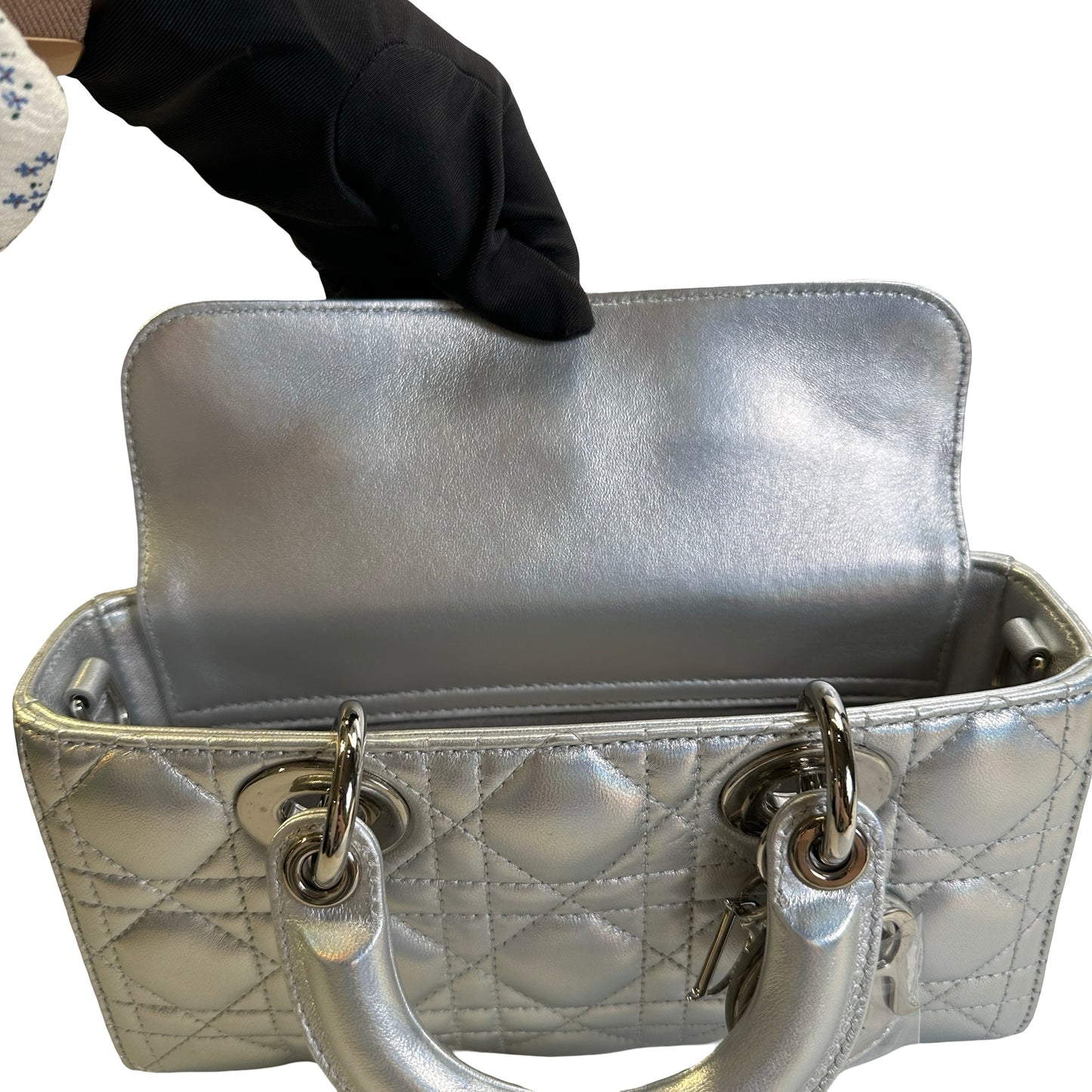 Used DIOR Cannage Lady D-Joy Handbag Silver