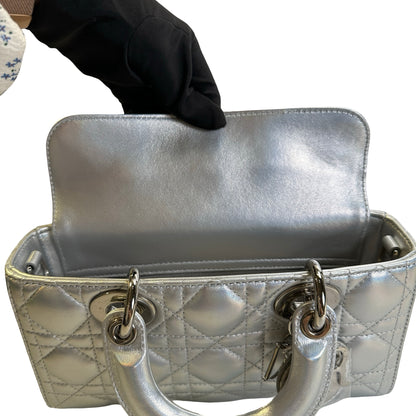 Used DIOR Cannage Lady D-Joy Handbag Silver
