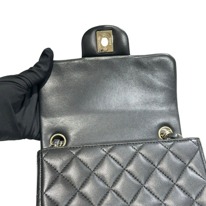 Used CHANEL Lambskin Leather Mini Flap 17cm Cross Body Bag Black GHW