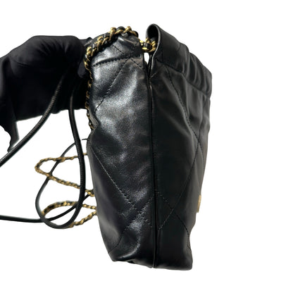 Used CHANEL Shiny Calfskin Mini 22 Shoulder Bag Black GHW