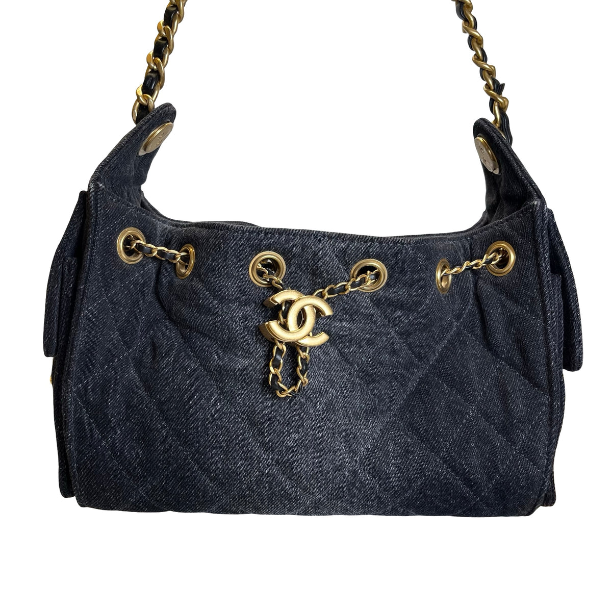 Used CHANEL Denim 26P Mini 25 Bag Shoulder Bag Black Gold