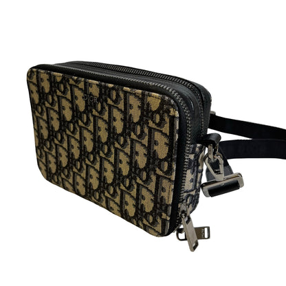 Used DIOR Oblique Jacquard Oblique Roller Messenger Bag Camera Bag Navy Blue Beige