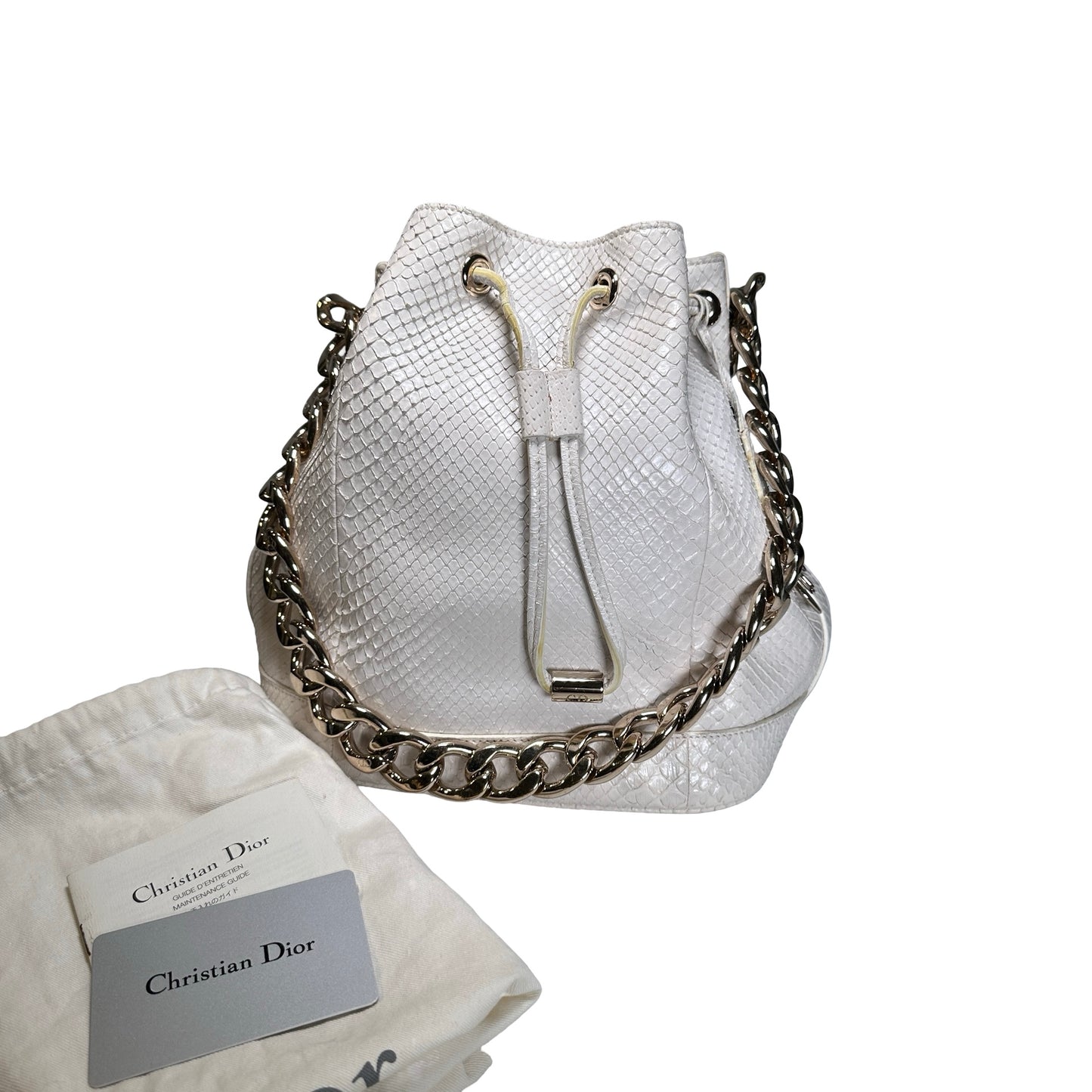 Used CHRISTIAN DIOR Python Bucket Bag Bucket Bag White GHW