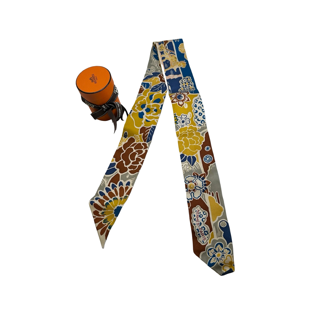 Used HERMES Floral Twilly Twilly Yellow Blue Brown