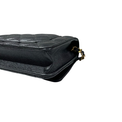 Used Chanel Caviar Leather Wallet on Chain Black GHW