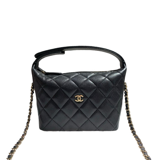CHANEL HOBO BLACK CAVIAR GHW CHAIN SHOULDER BAG [3000582]