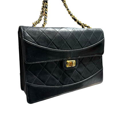 CHANEL VINTAGE 2.55 BLACK LAMBSKIN GHW FLAP BAG [20004231]