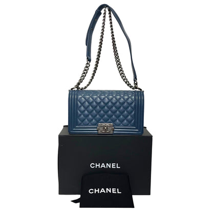 CHANEL BOY 25CM BLUE PHW CHAIN SHOULDER BAG [3001751]