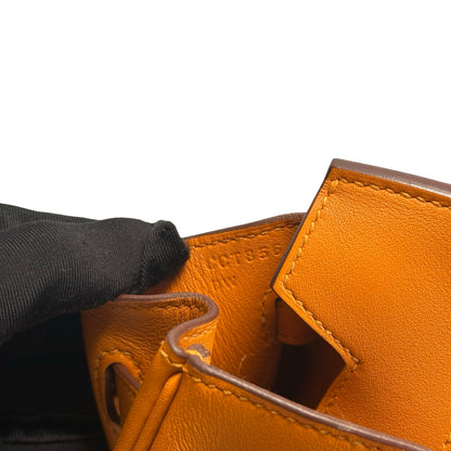 Used HERMES Swift Birkin 25 Handbag Orange PHW