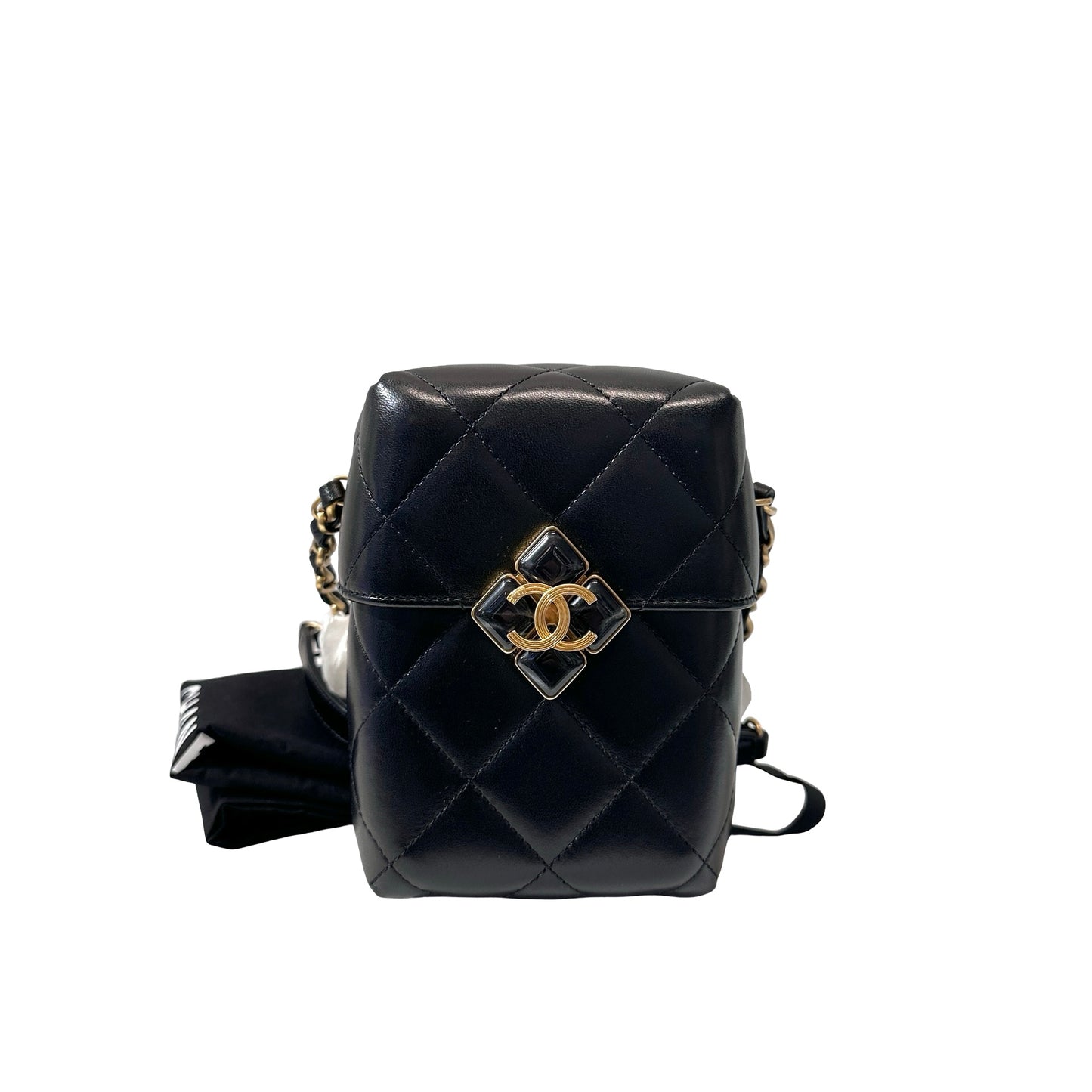 Used CHANEL Quilted Lambskin Plexi Box Bag Shoulder Bag Black Gold