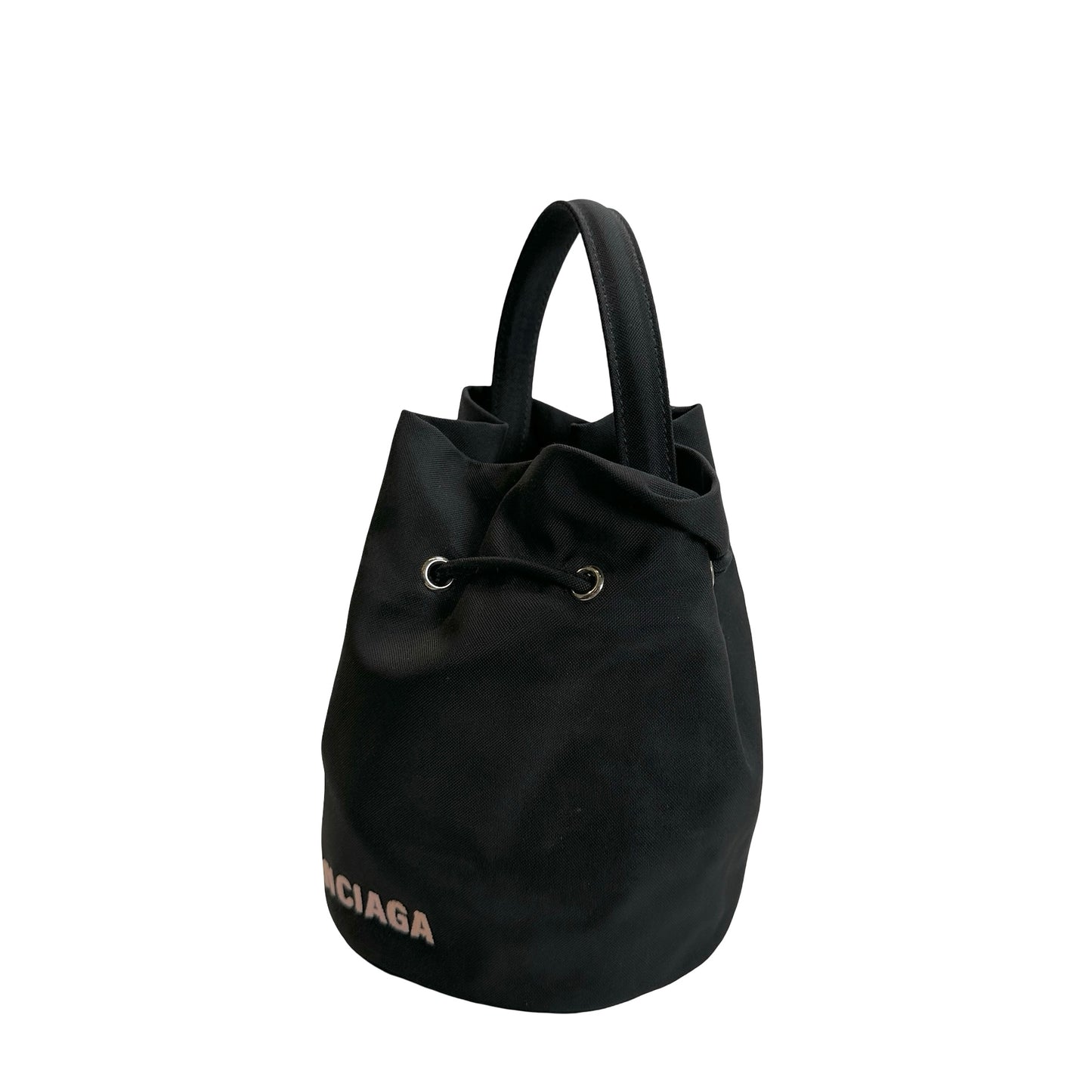 Used BALENCIAGA Logo Wheel Drawstring Bag Black Pink