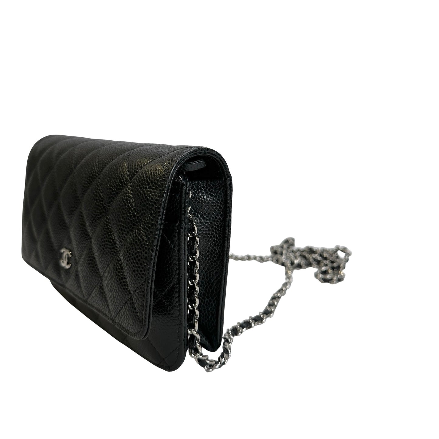 CHANEL Quilted Caviar Classic Long Flap Wallet Wallet Black Silver