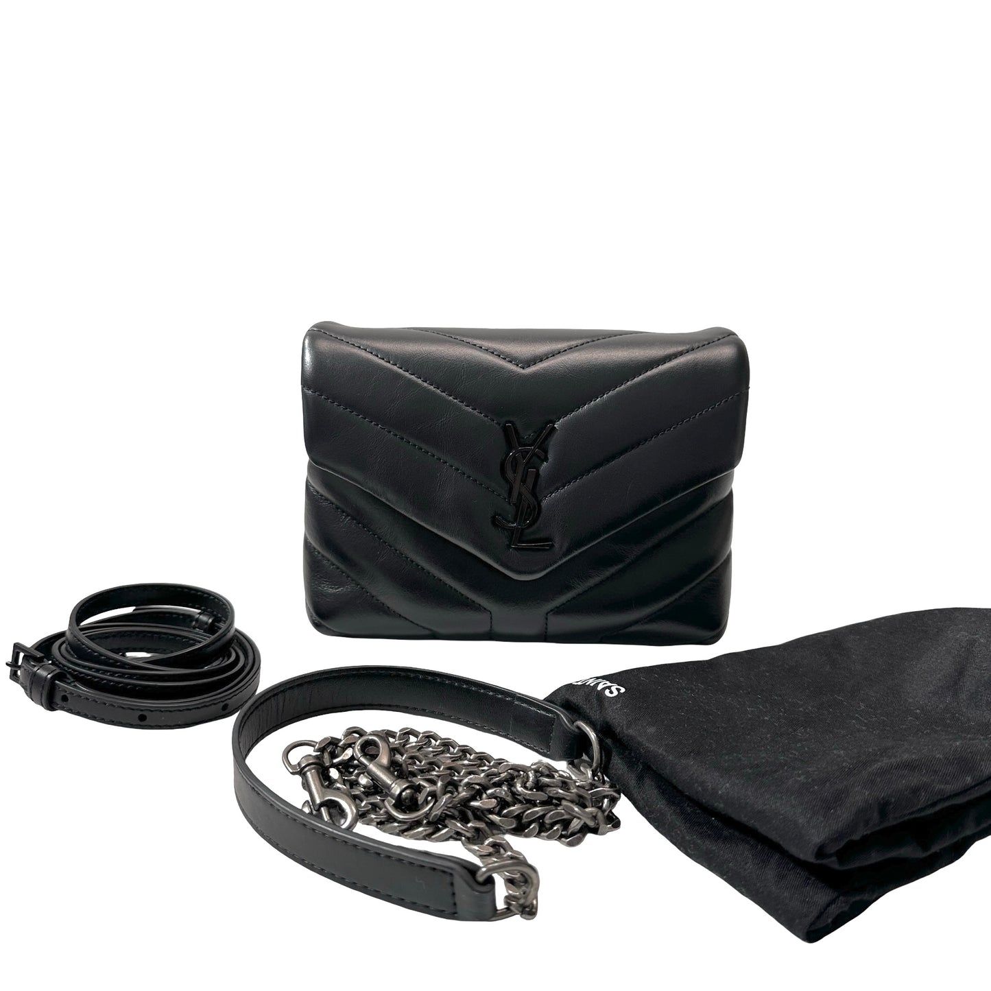 SAINT LAURENT Matelassé Calfskin Loulou Shoulder Bag Black