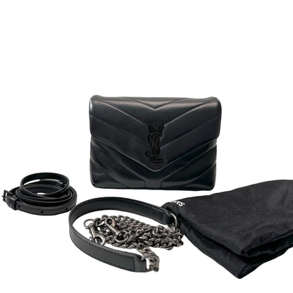 SAINT LAURENT Matelassé Calfskin Loulou Shoulder Bag Black