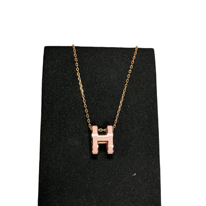 Used HERMES Gold plating Pop H Necklance Pink GHW
