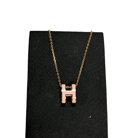 Used HERMES Gold plating Pop H Necklance Pink GHW