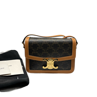 Used CÉLINE Triomphe Cross Body Bag Brown GHW