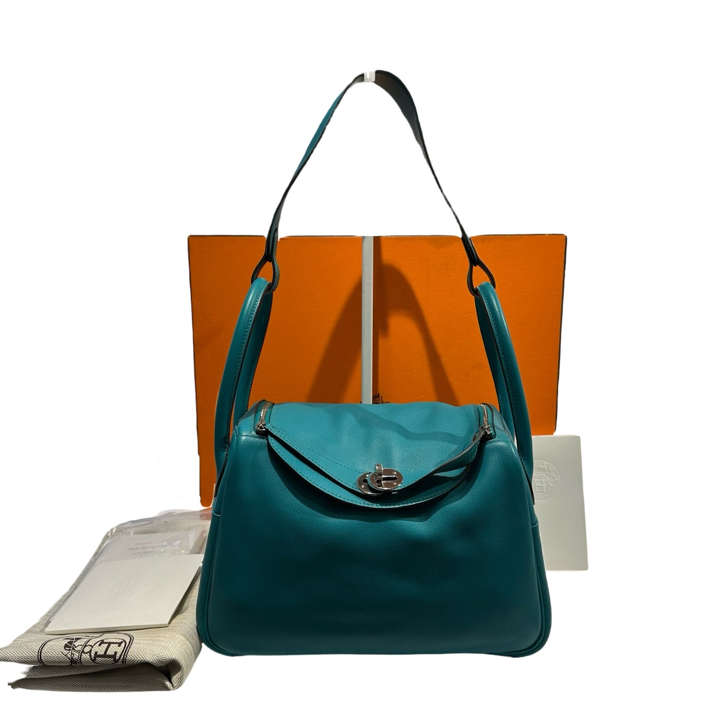 Used HERMES Swift Lindy Handbag Green PHW