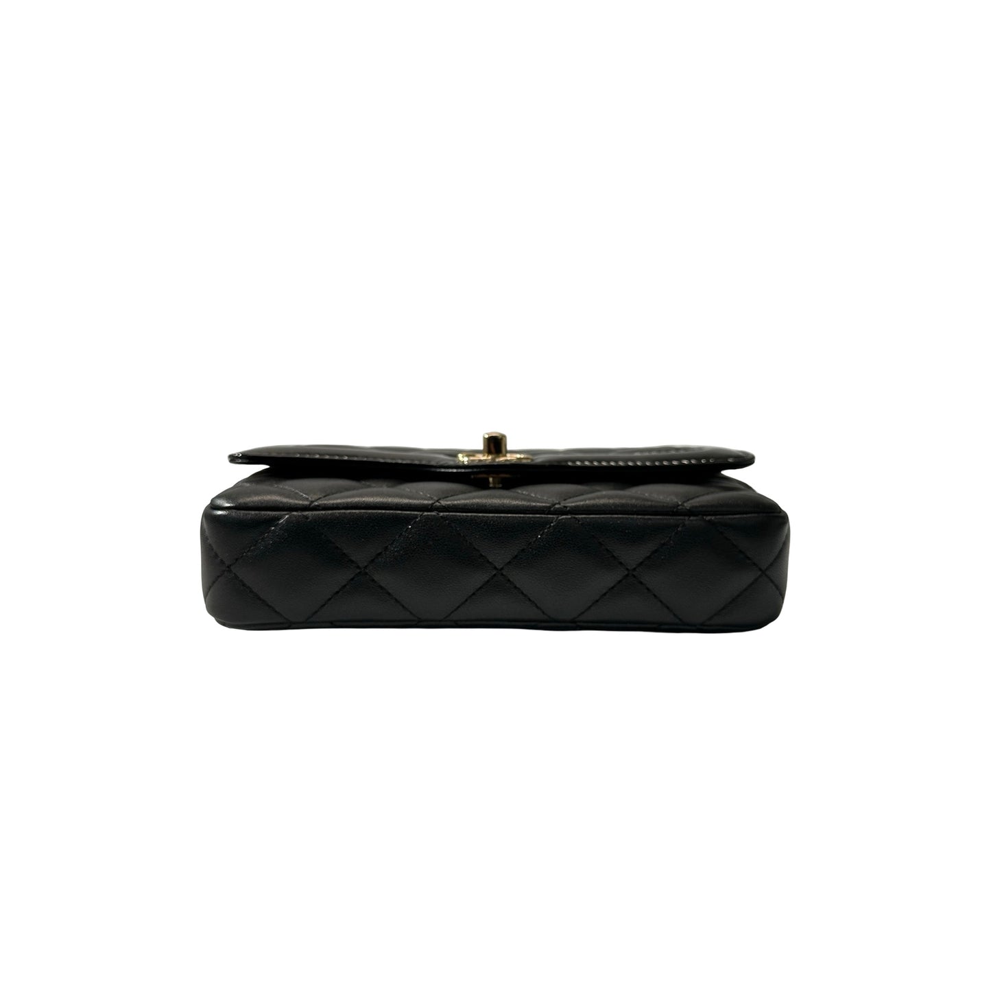 Used CHANEL Lambskin Leather Patent Leather Calfskin Leather 24B Flap Shoulder Bag Black PHW