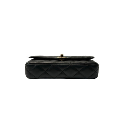 Used CHANEL Lambskin Leather Patent Leather Calfskin Leather 24B Flap Shoulder Bag Black PHW