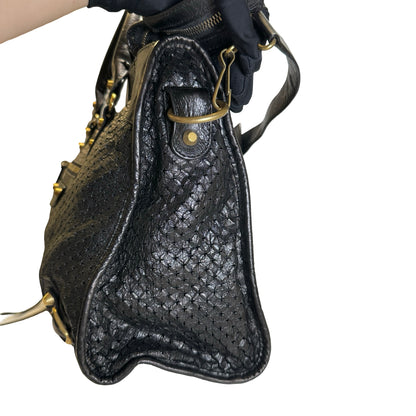 Used BALENCIAGA Leather Perforated City Handbag Black