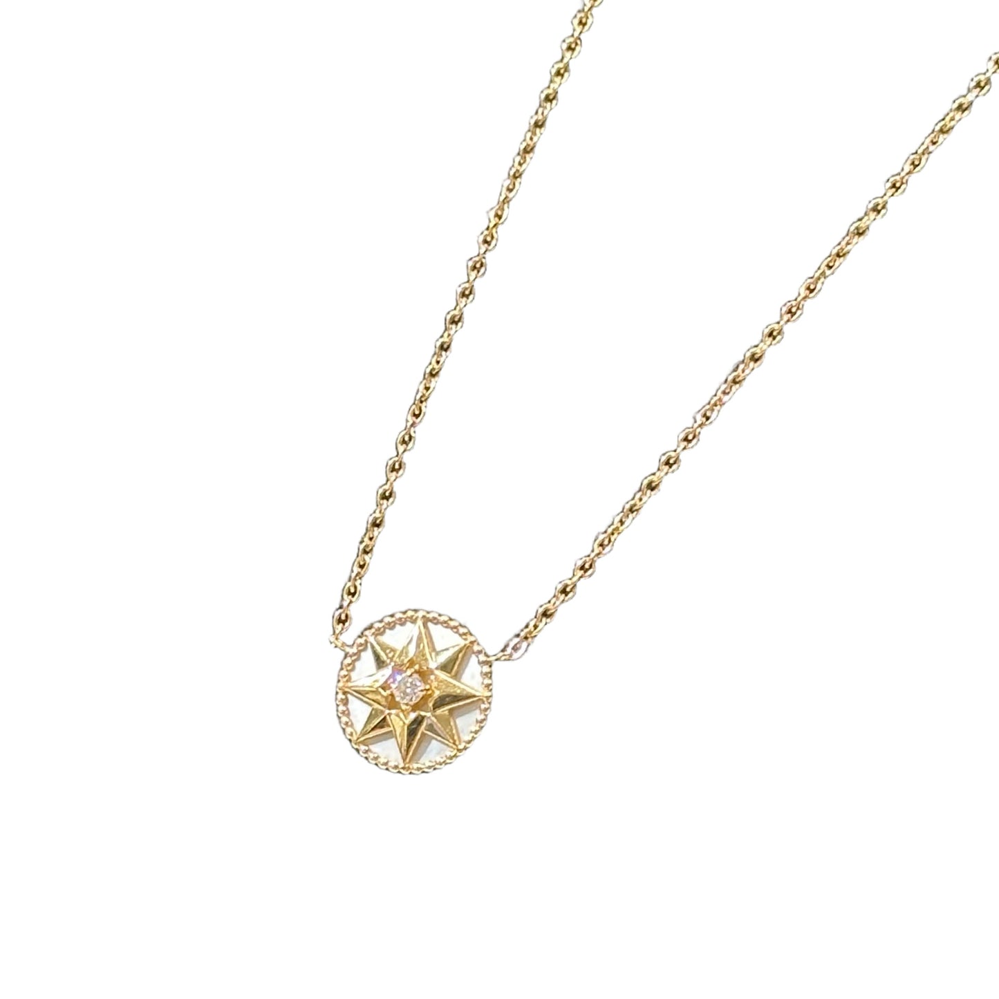 Used DIOR Yellow Gold Mother of Pearl Diamond Petite joaillerie RDV Necklace Necklace GHW