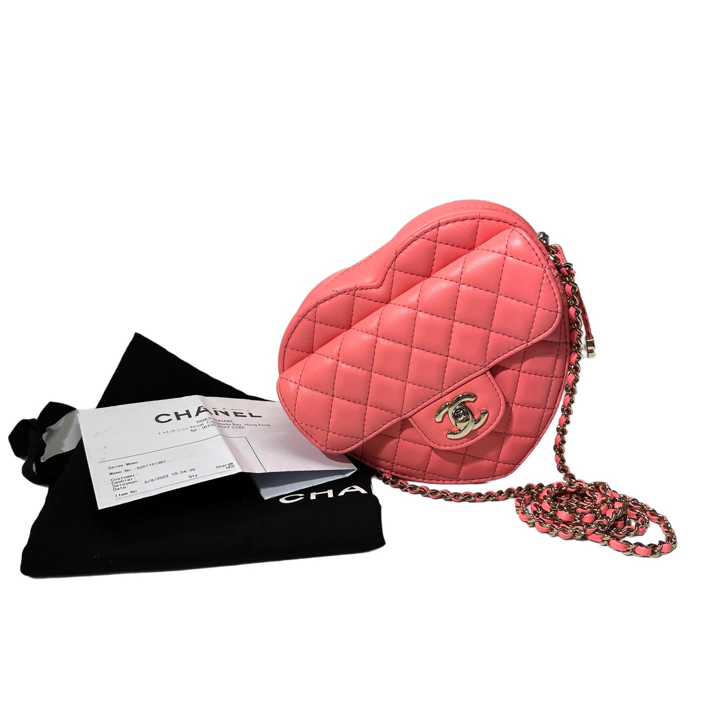 Used CHANEL Lambskin Leather HEART Cross Body Bag Pink GHW