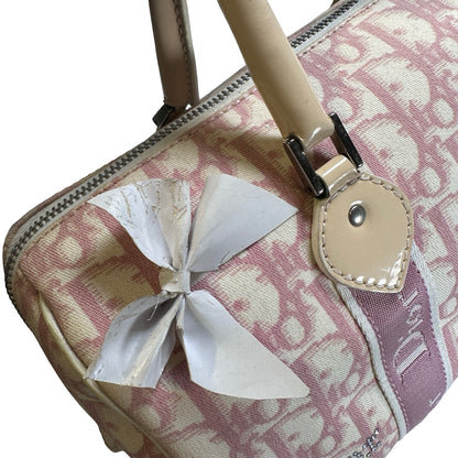 Used DIOR Canvas Trotter Boston Handbag Pink PHW