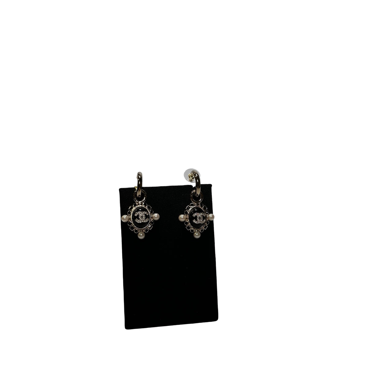 Used CHANEL Platinum Earrings Black GHW