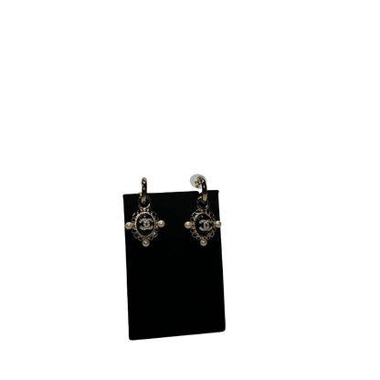 Used CHANEL Platinum Earrings Black GHW